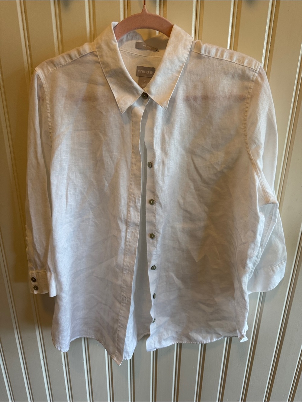 Chico's White Linen Button-Down Shirt